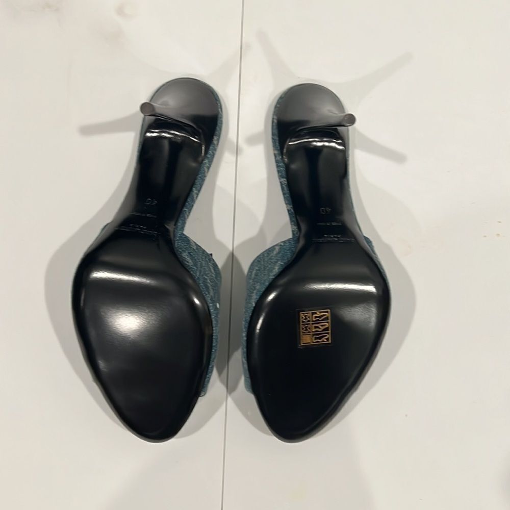 Brand new Saint Laurent LA 16' Monogram denim Heeled Mules with box - Picture 7 of 8